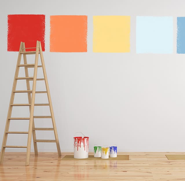 Malerarbeiten Malerarbeit an der Wand durch verschiedene Farben in quadratischer Form